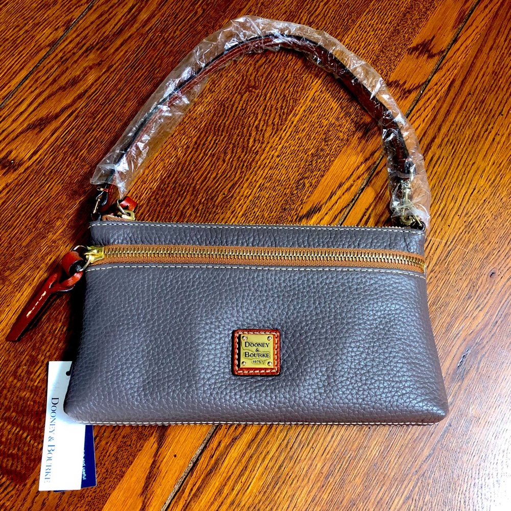 NWT, Dooney & Bourke, Tech Top Zip Pouch, in "elephant" (gray/tan)